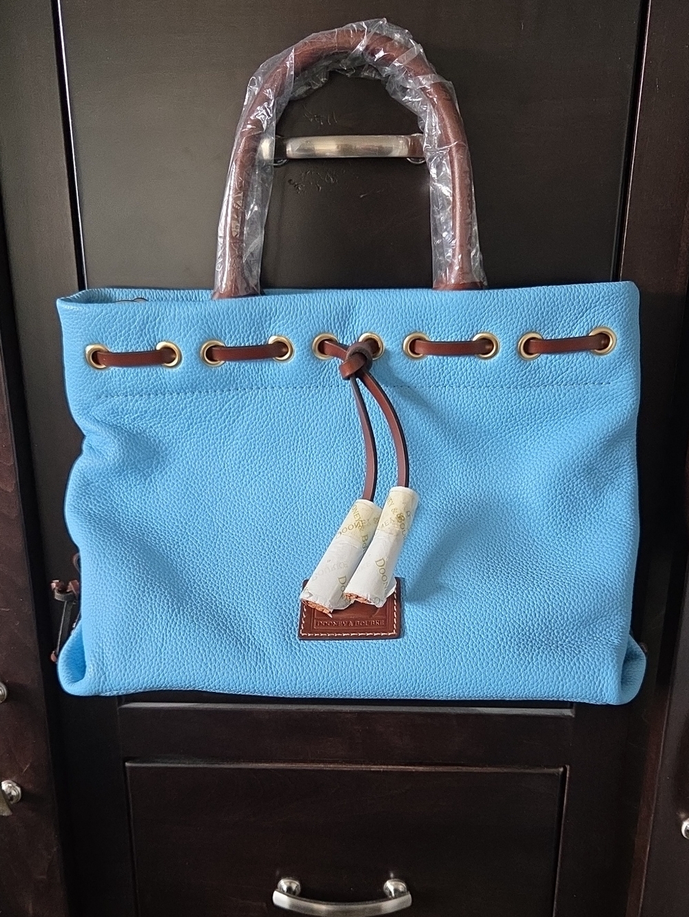 NWT Dooney & Bourke Wakefield Tassel Tote Pebble Leather In Caribbean Blue